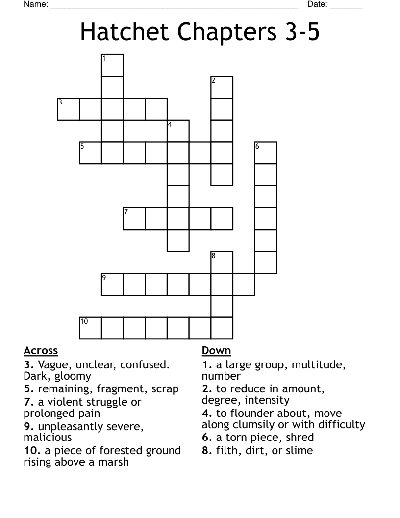 Hatchet Chapters 3-5 Crossword