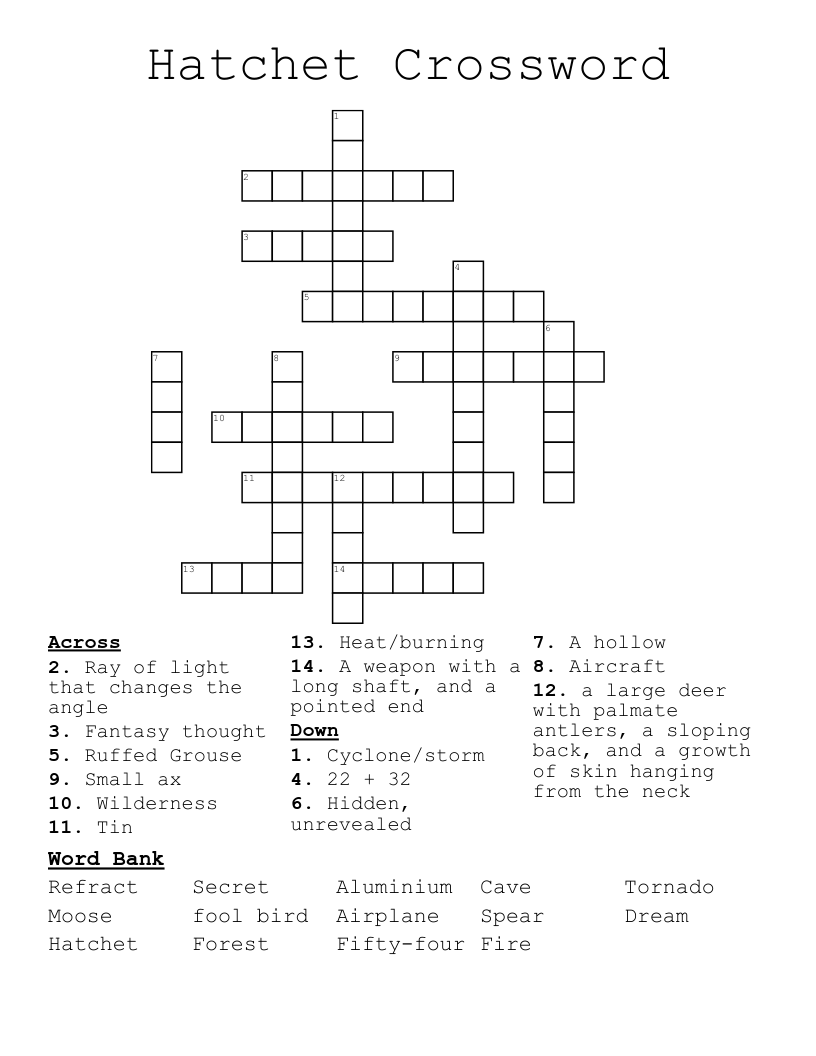 Hatchet Crossword
