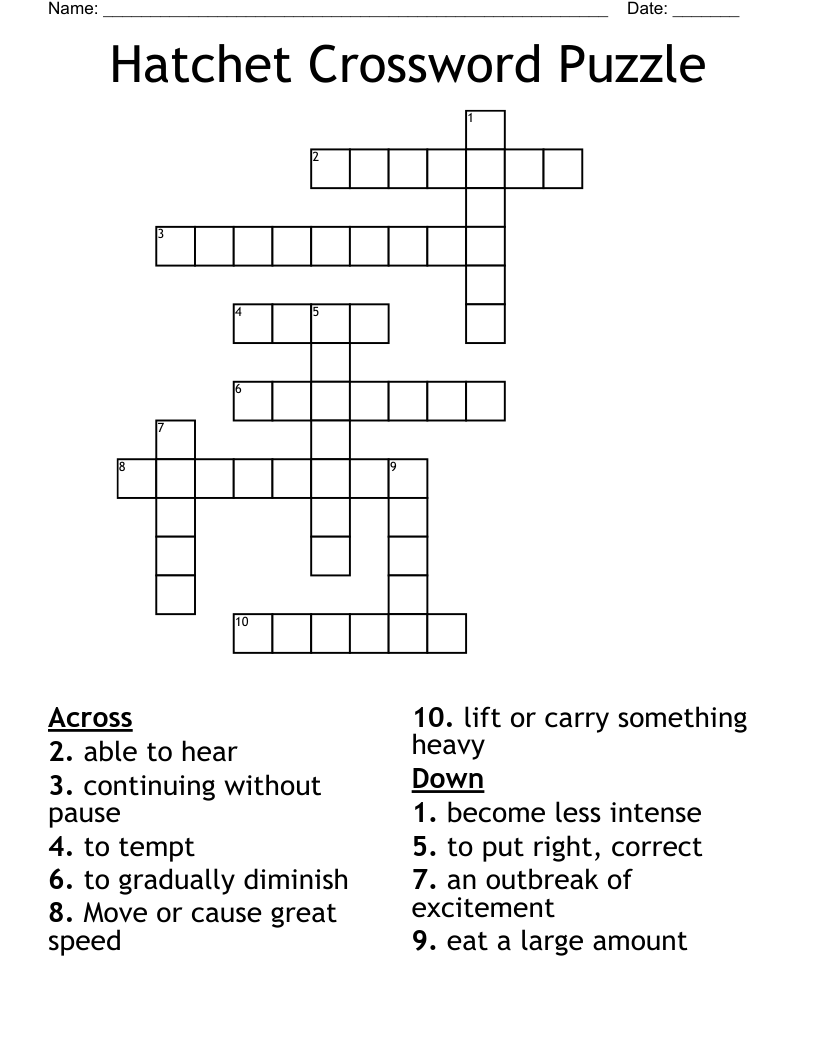 Hatchet Crossword Puzzle