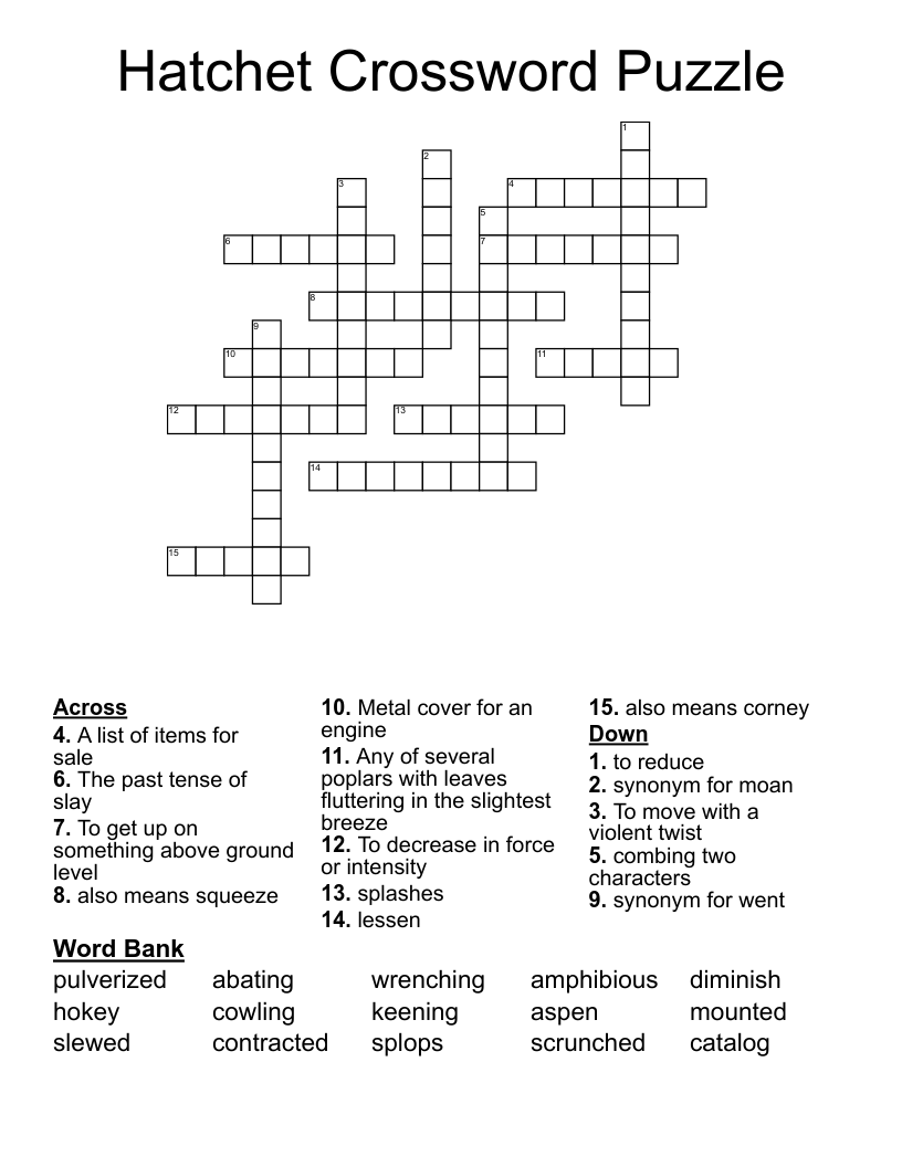 Hatchet Crossword Puzzle