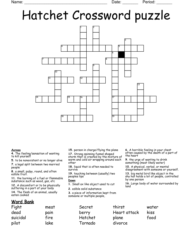 Hatchet Crossword puzzle