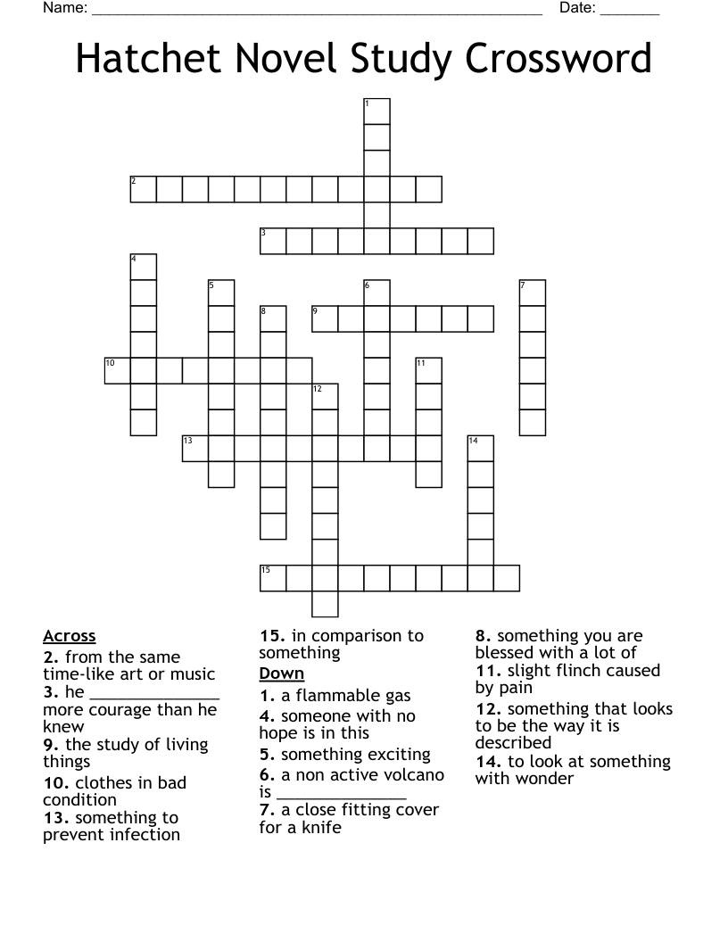 Hatchet Novel Study Crossword