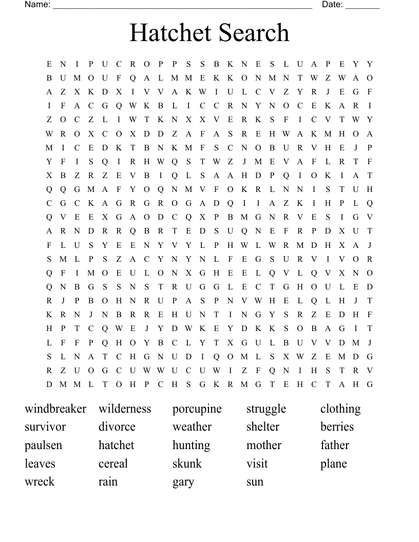 Hatchet Search Word Search