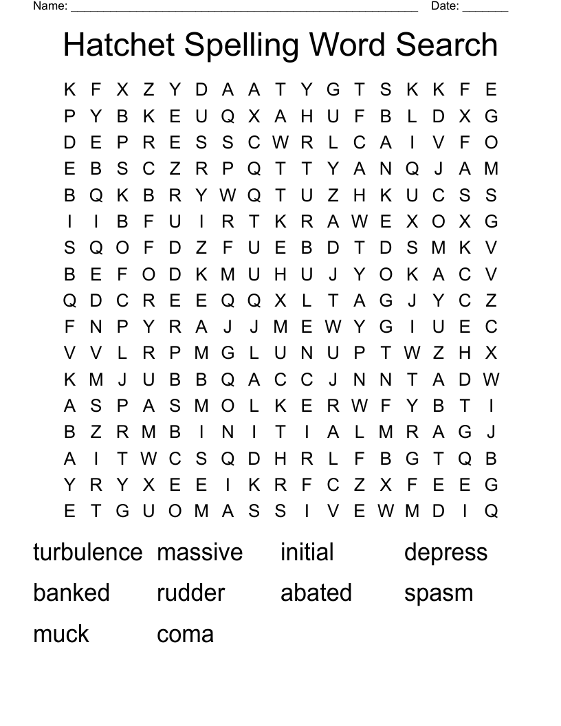 Hatchet Spelling Word Search 