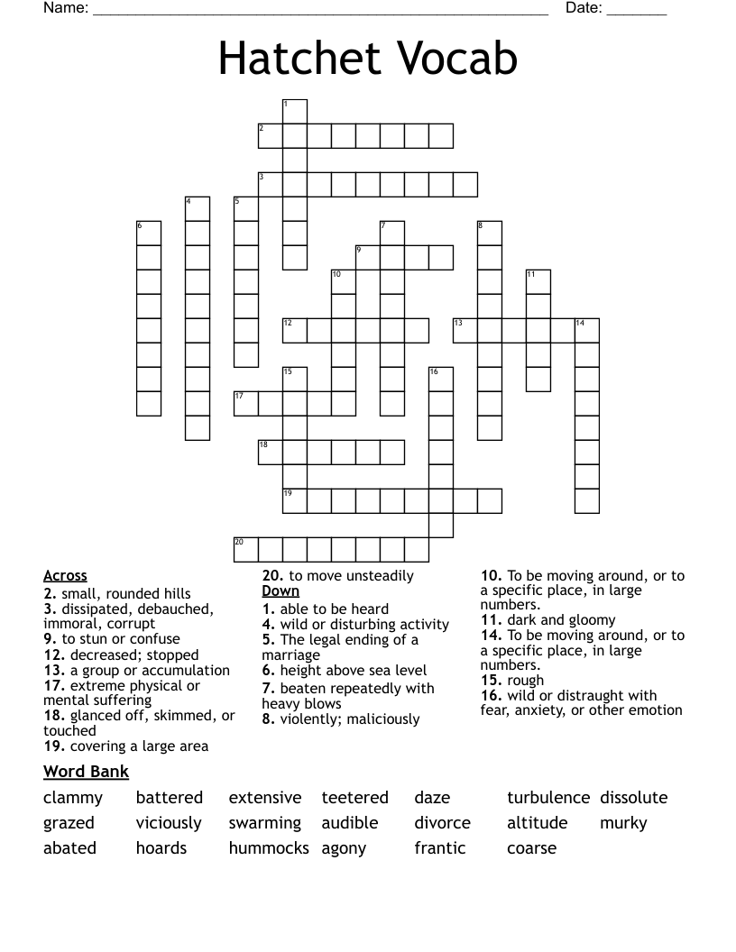 Hatchet Vocab Crossword
