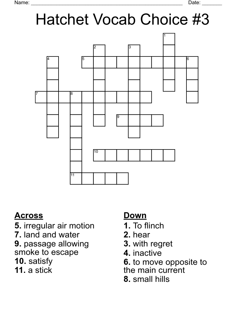 Hatchet Vocab Choice #3 Crossword