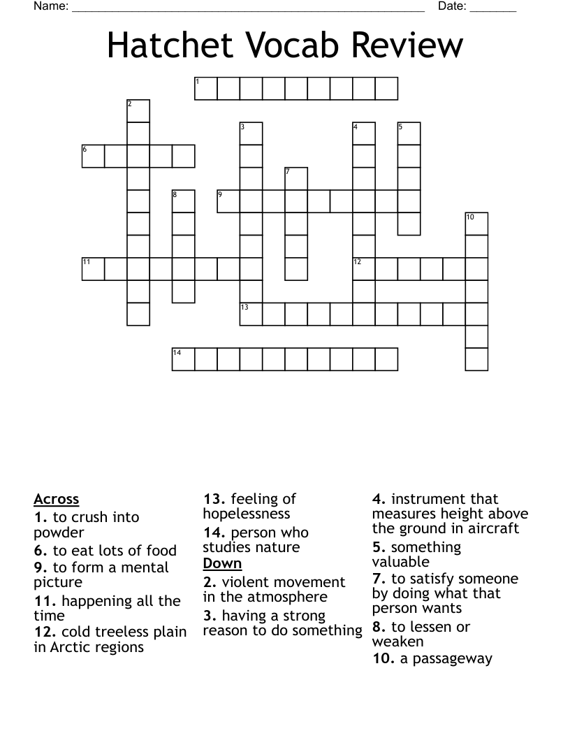 Hatchet Vocab Review Crossword