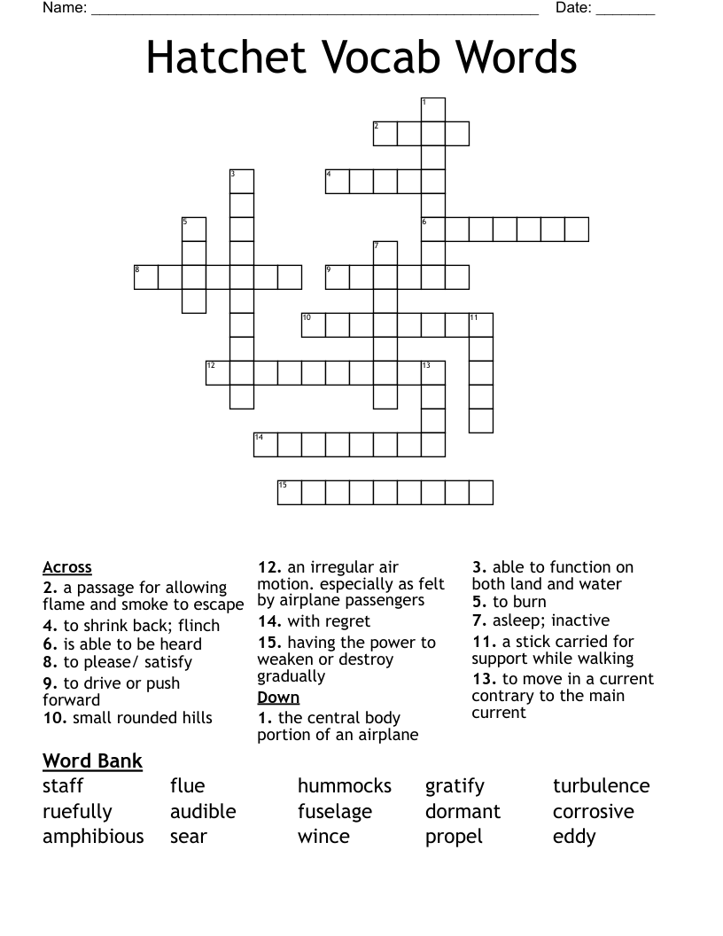 Hatchet Vocab Words Crossword
