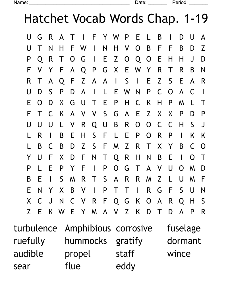 Hatchet Vocab Words Chap. 1-19 Word Search