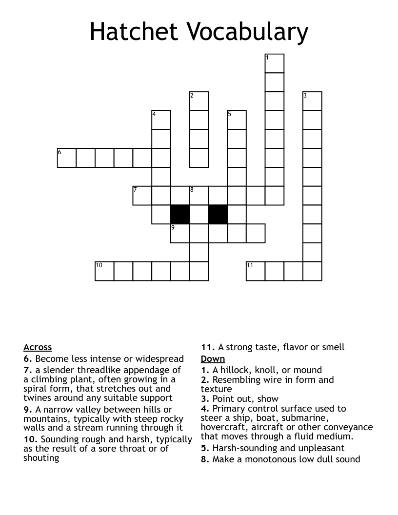 Hatchet Vocabulary Crossword