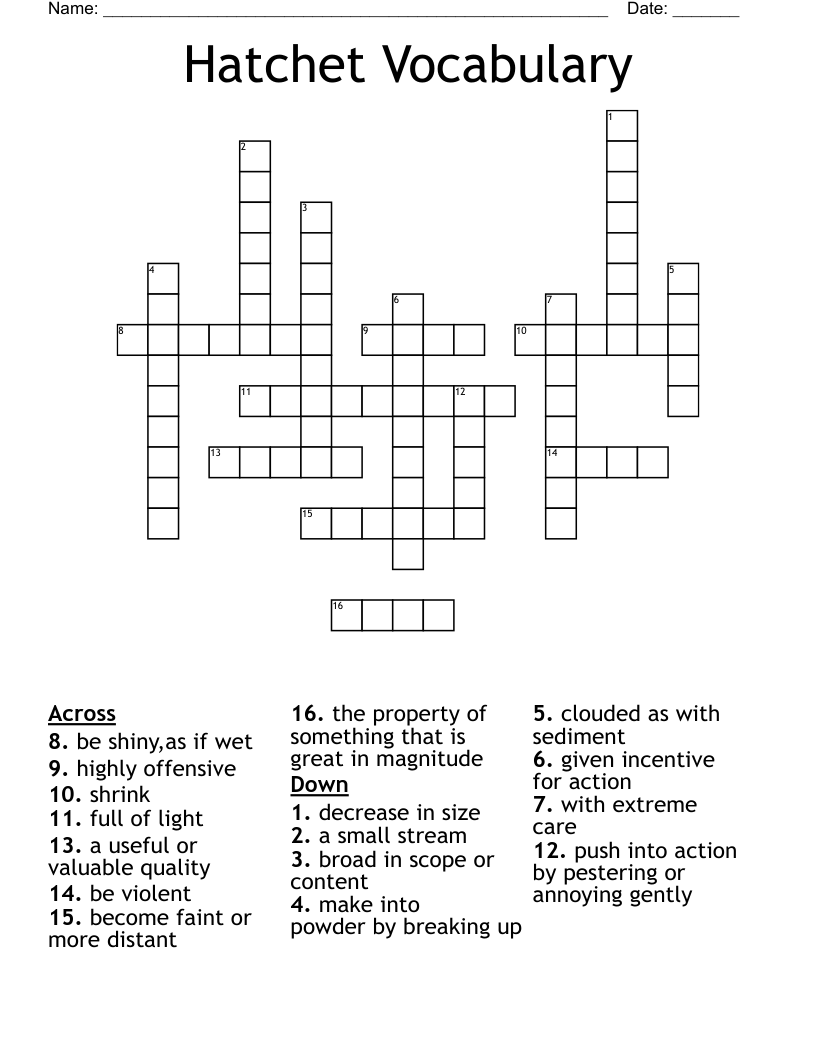 Hatchet Vocabulary Crossword