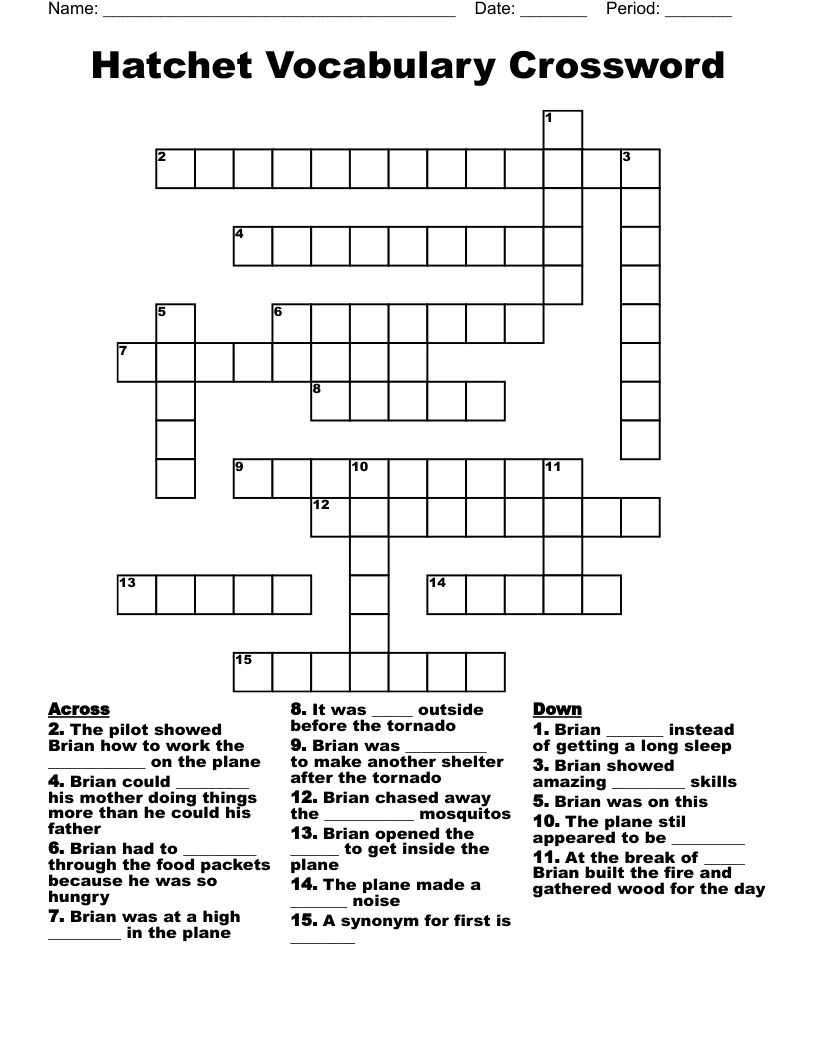 Hatchet Vocabulary Crossword 