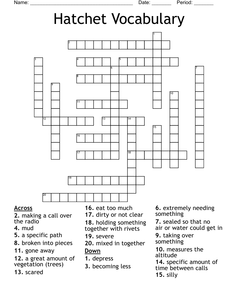 Hatchet Vocabulary  Crossword