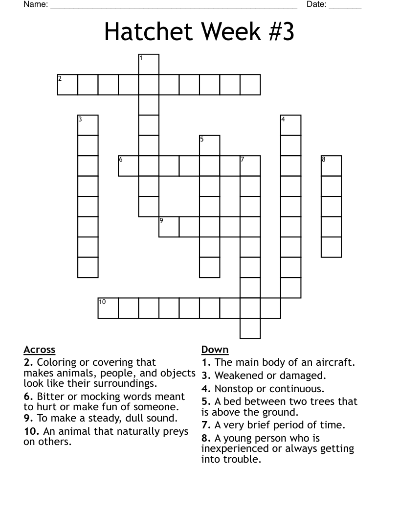 Hatchet Week #3 Crossword