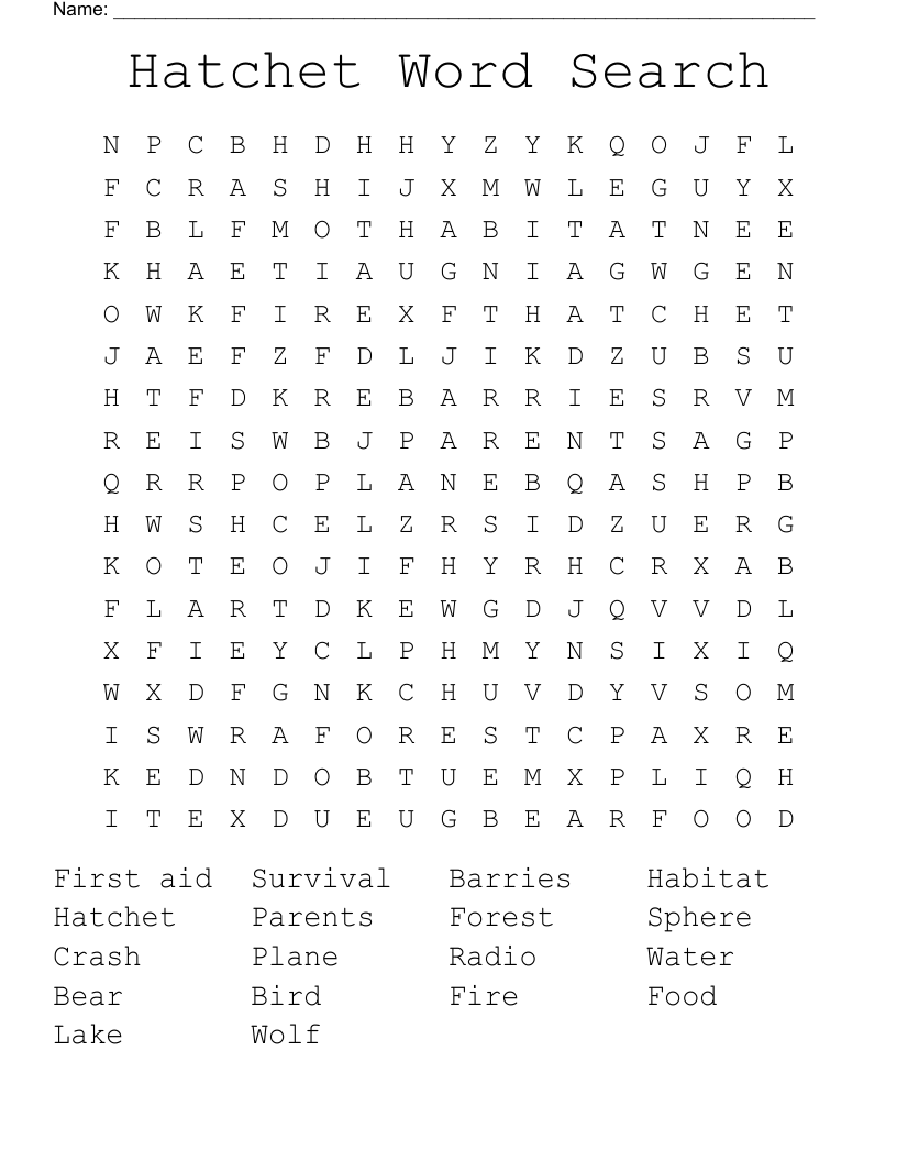Hatchet Word Search 