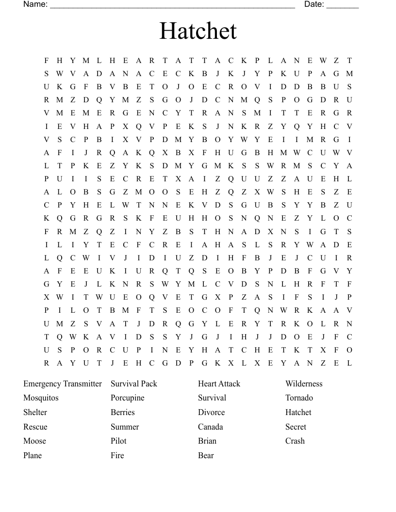 Hatchet  Word Search