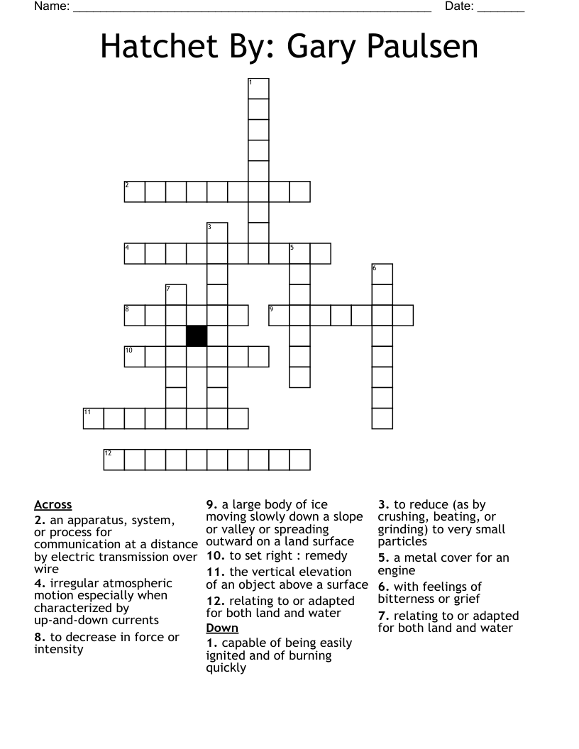 Hatchet  By: Gary Paulsen        Crossword