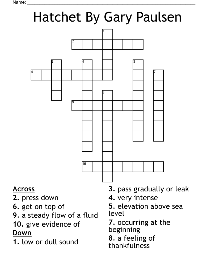 Hatchet  By  Gary  Paulsen   Crossword