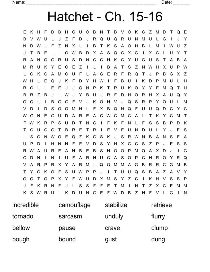 Hatchet - Ch. 15-16 Word Search