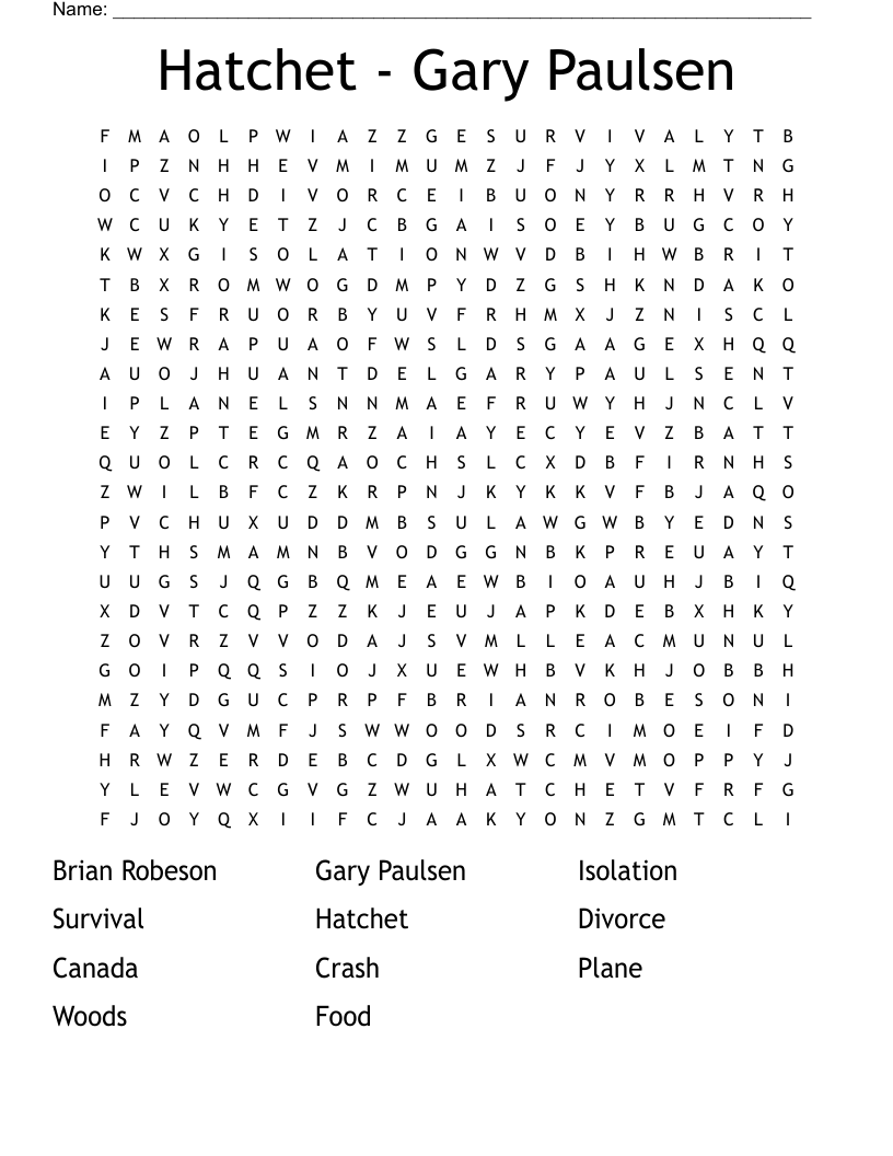 Hatchet - Gary Paulsen Word Search