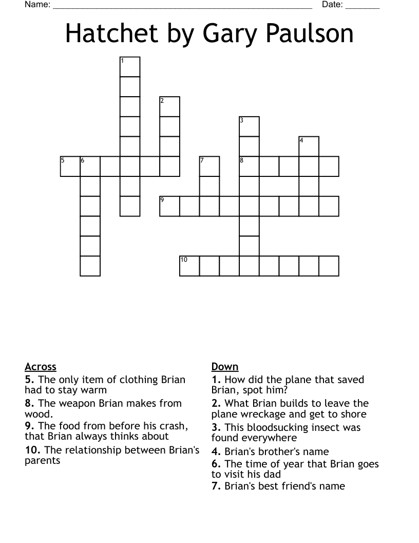 Hatchet by Gary Paulson Crossword