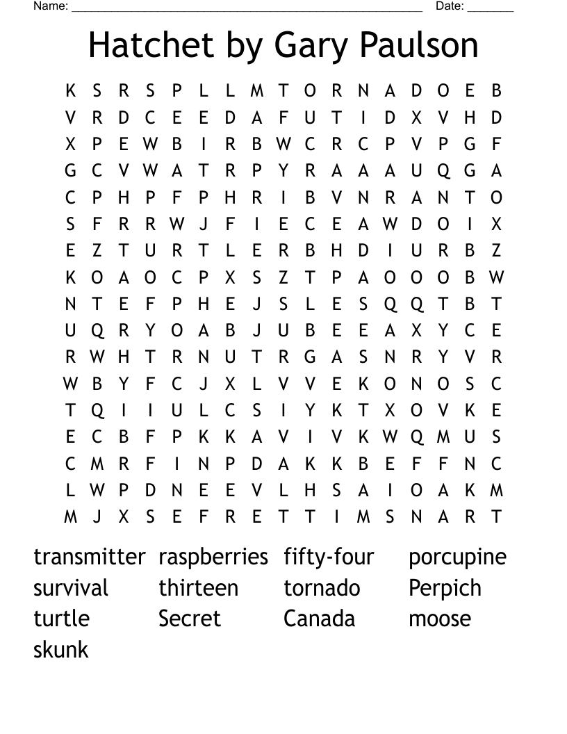 Hatchet by Gary Paulson Word Search