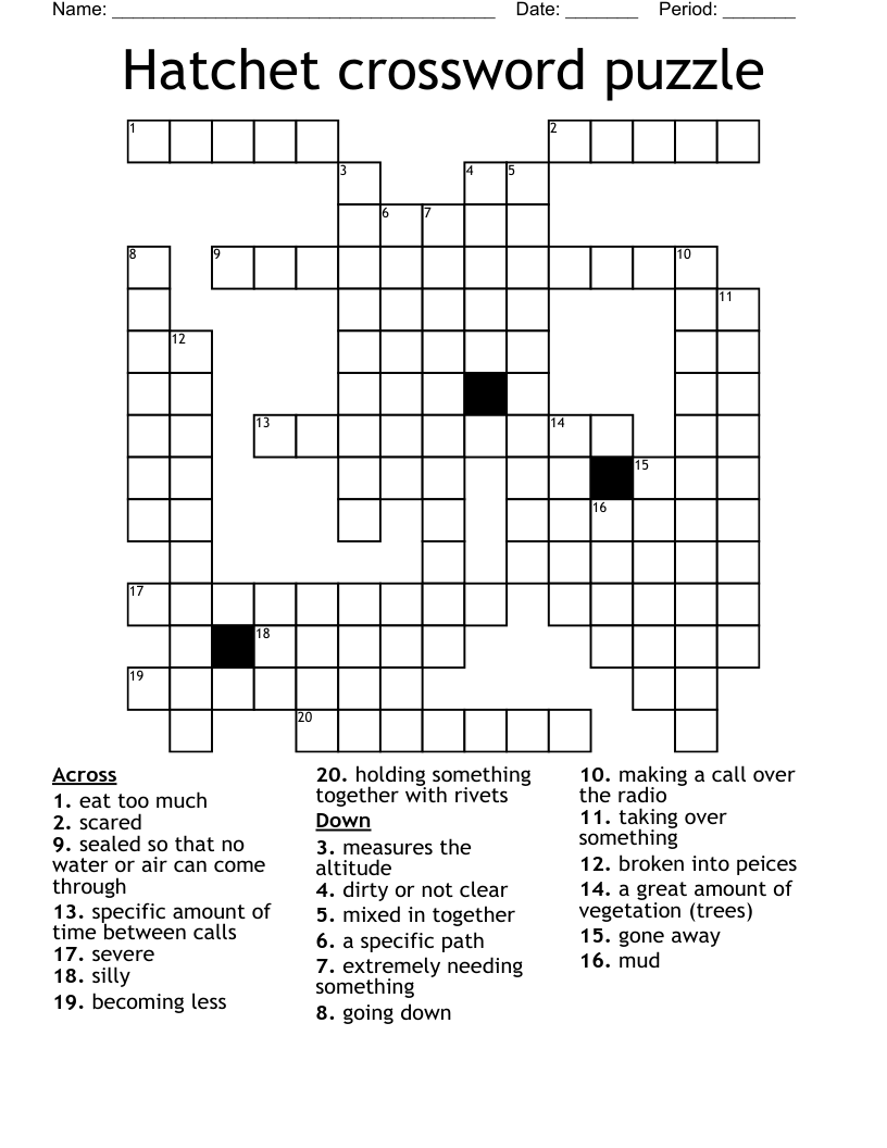 Hatchet crossword puzzle