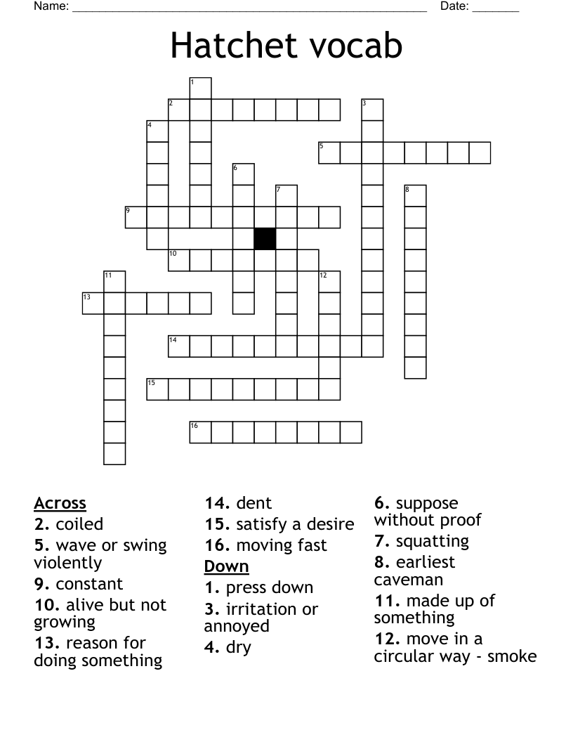 Hatchet vocab Crossword