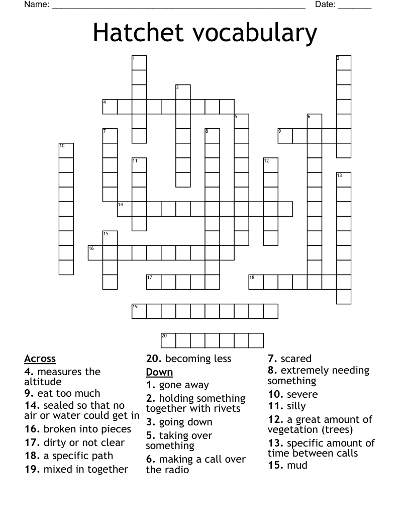 Hatchet vocabulary  Crossword