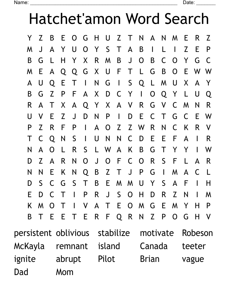 Hatchet'amon Word Search