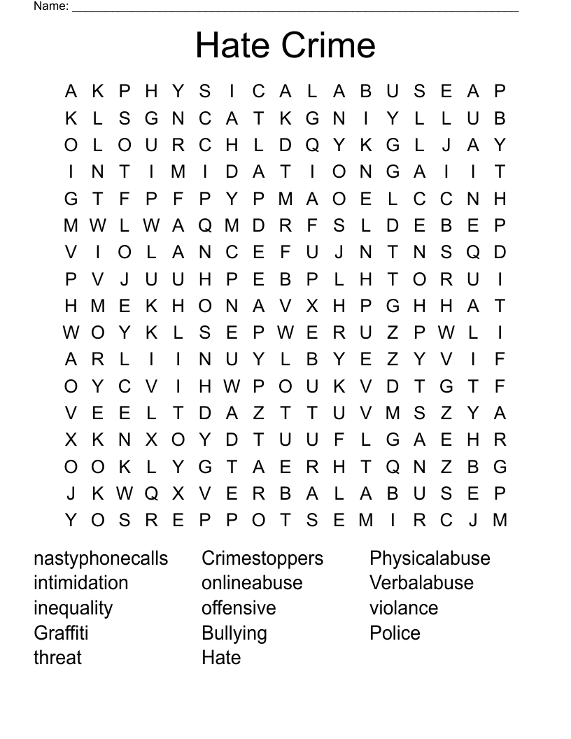 Hate Crime Word Search