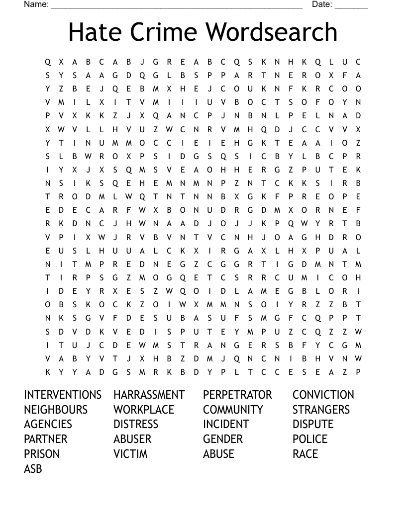 Hate Crime Wordsearch