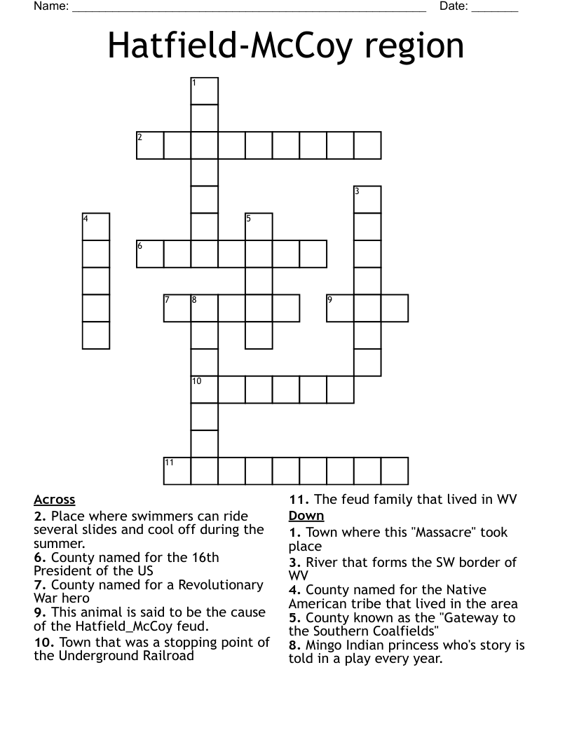 Hatfield-McCoy region Crossword