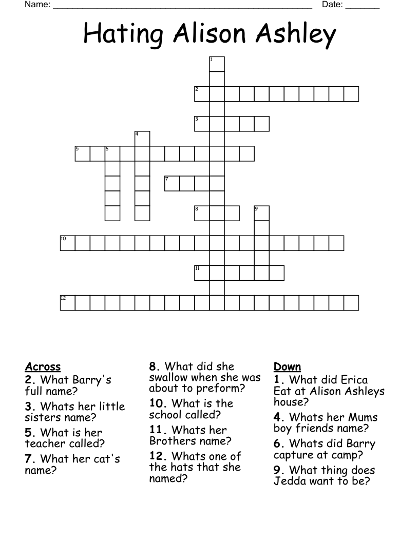Hating Alison Ashley Crossword