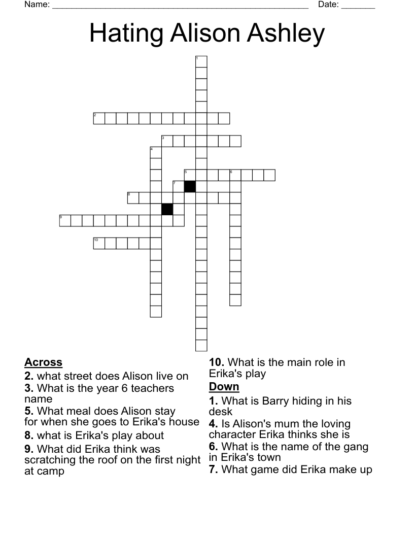 Hating Alison Ashley Crossword