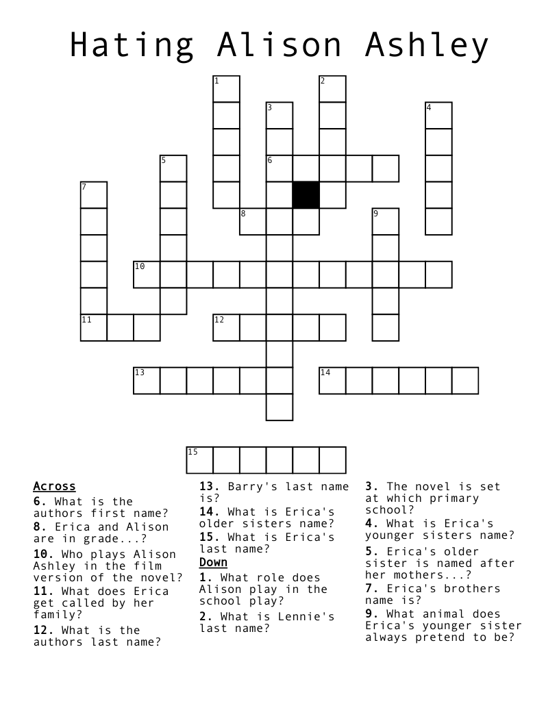 Hating Alison Ashley Crossword