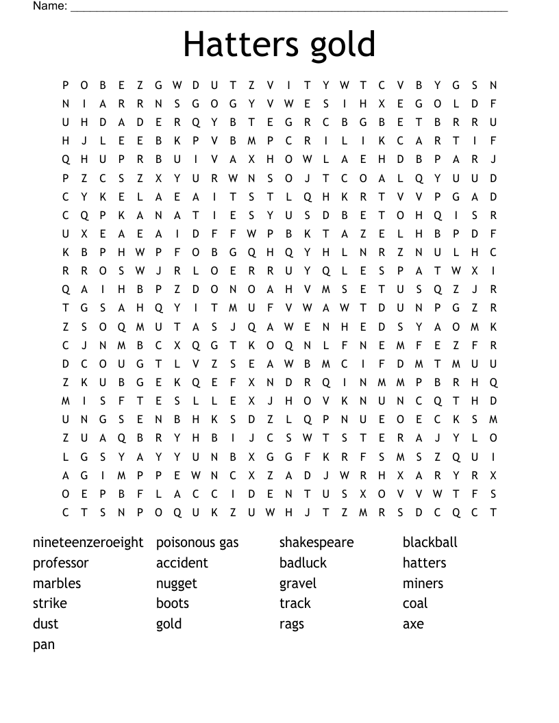 Hatters gold Word Search