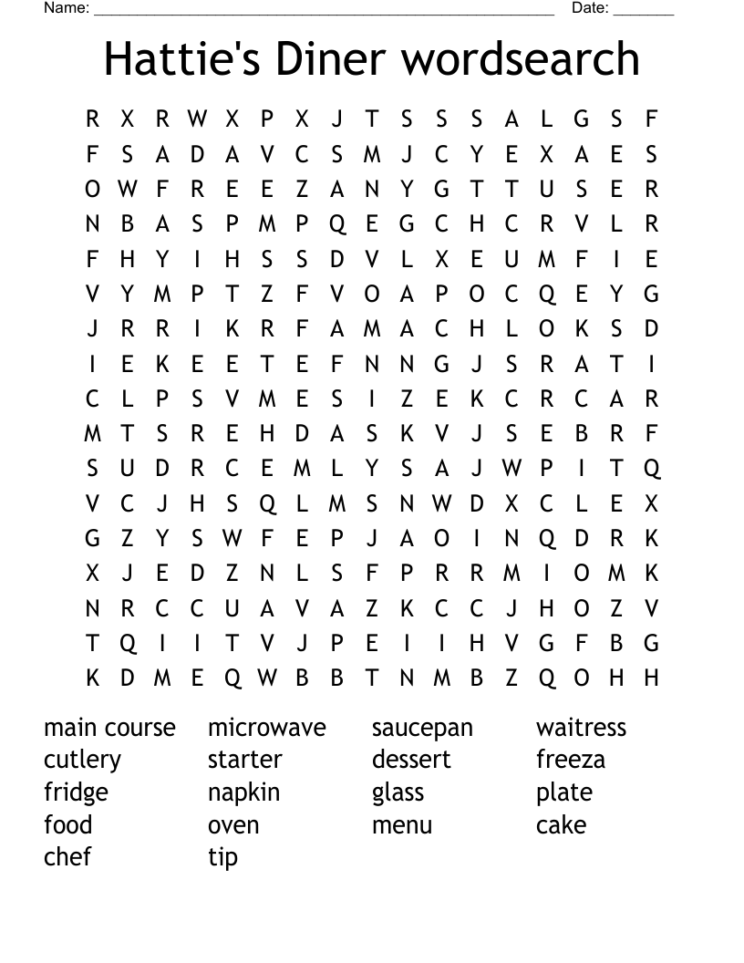 Hattie's Diner wordsearch
