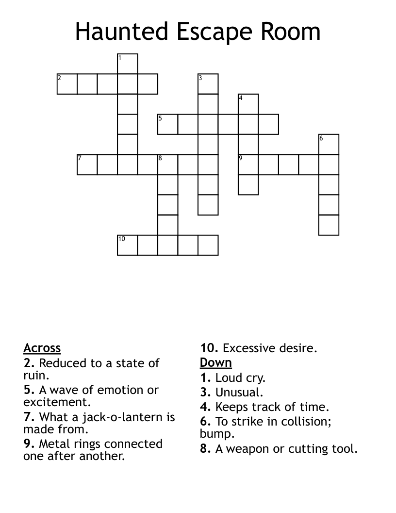 Haunted Escape Room Crossword