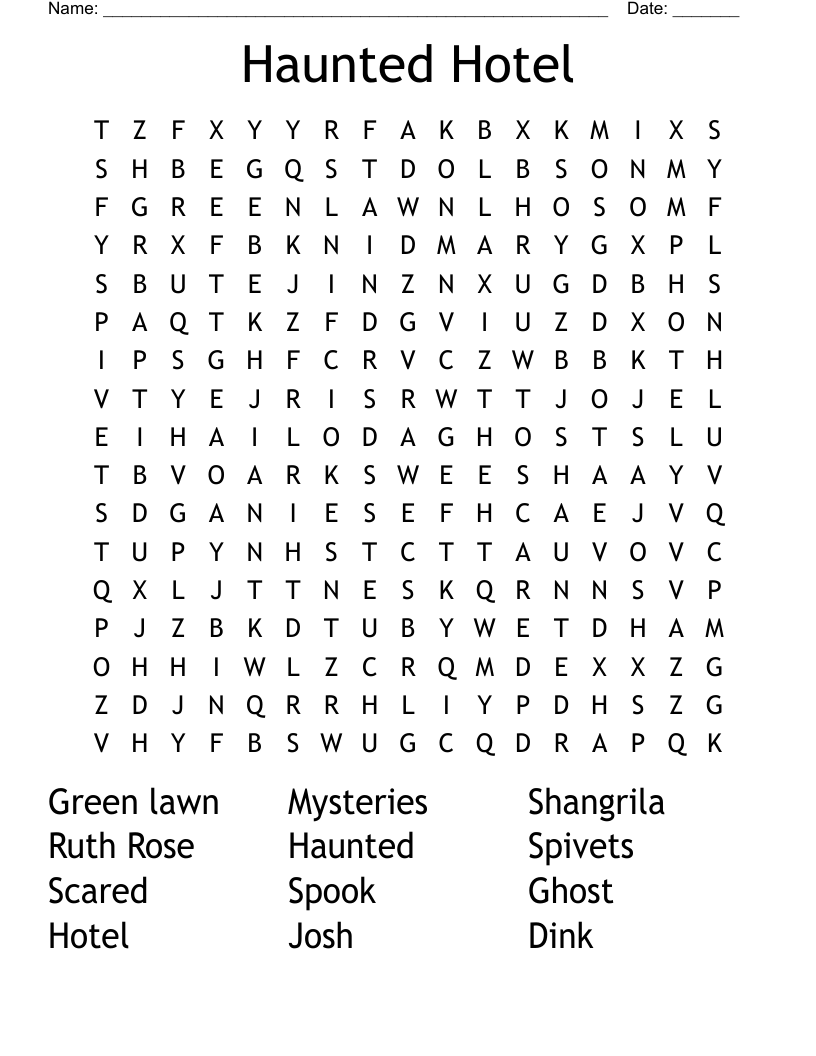Haunted Hotel Word Search