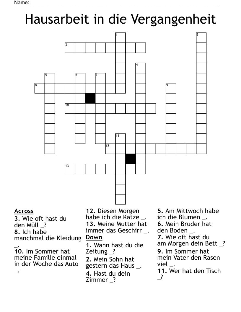 Hausarbeit in die Vergangenheit Crossword