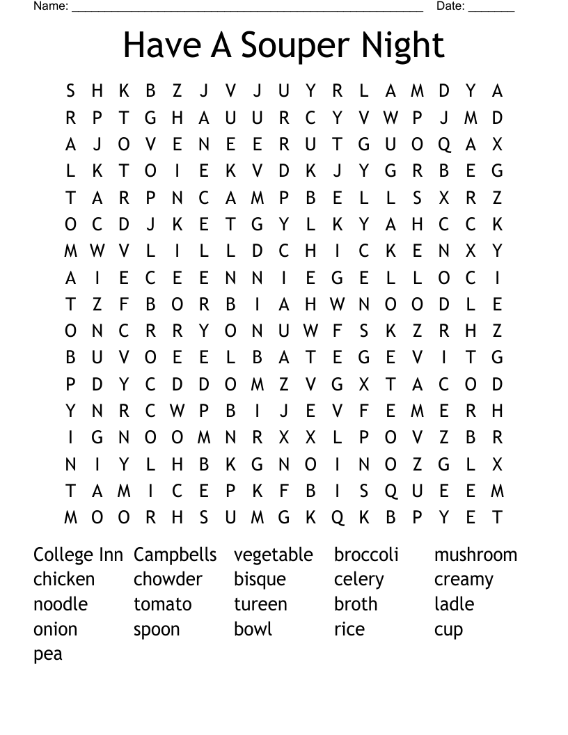 Have A Souper Night Word Search