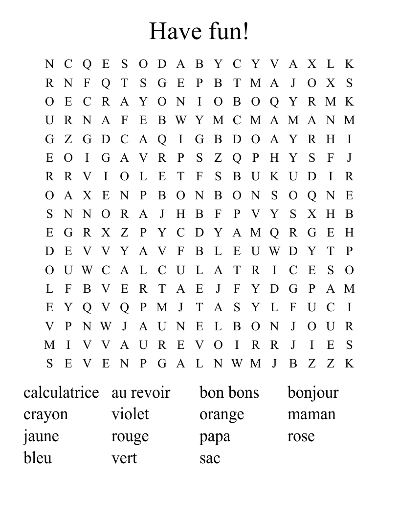 Have fun! Word Search