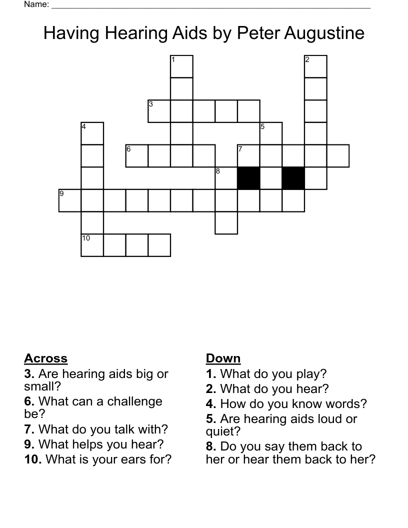 Having Hearing Aids by Peter Augustine Crossword