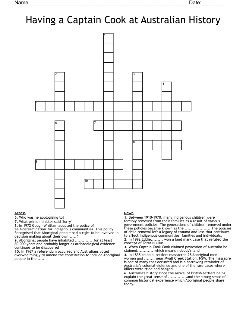 Having a Captain Cook at Australian History Crossword