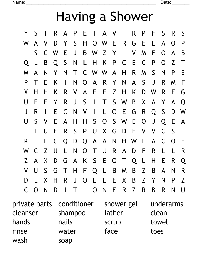 Having a Shower Word Search