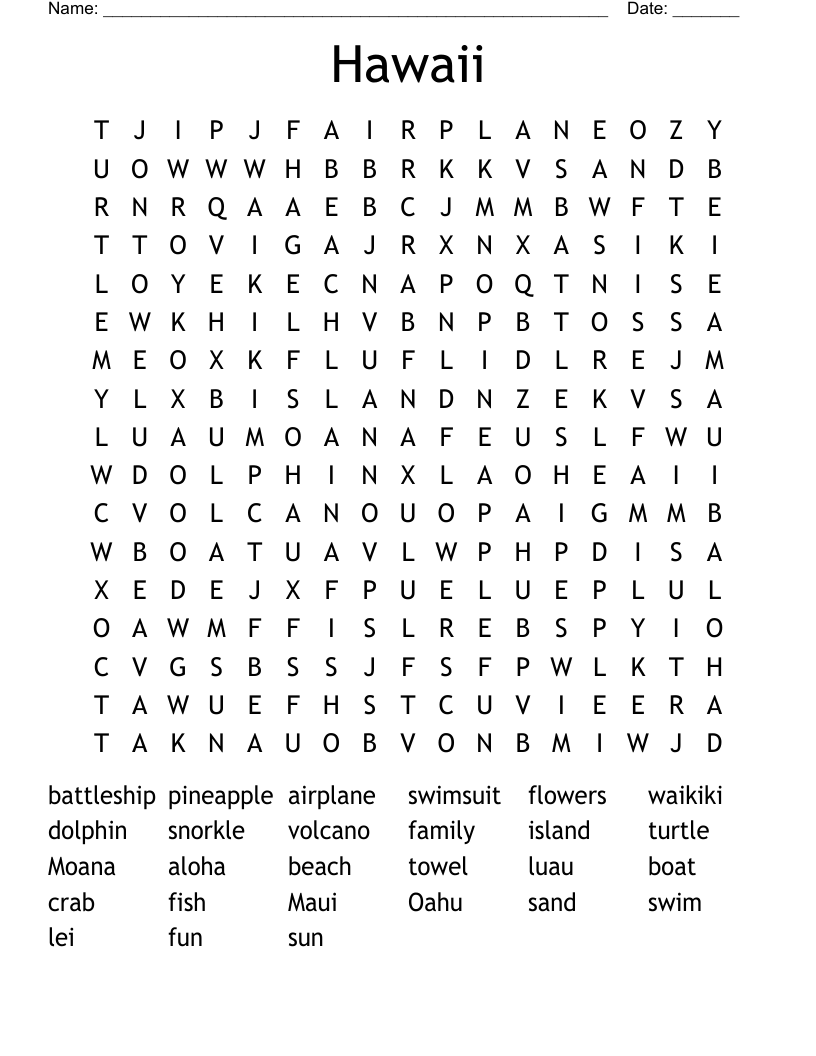 Hawaii Word Search