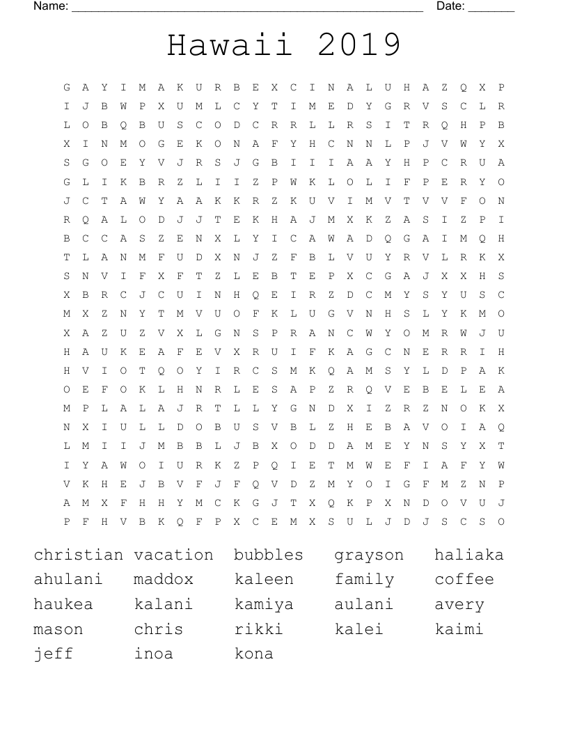 Hawaii 2019  Word Search