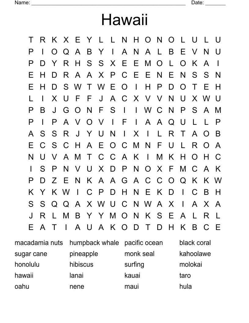 Hawaii Word Search