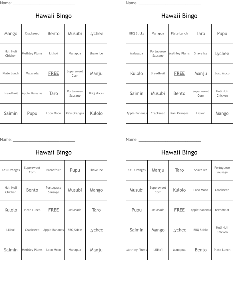 Hawaii Bingo